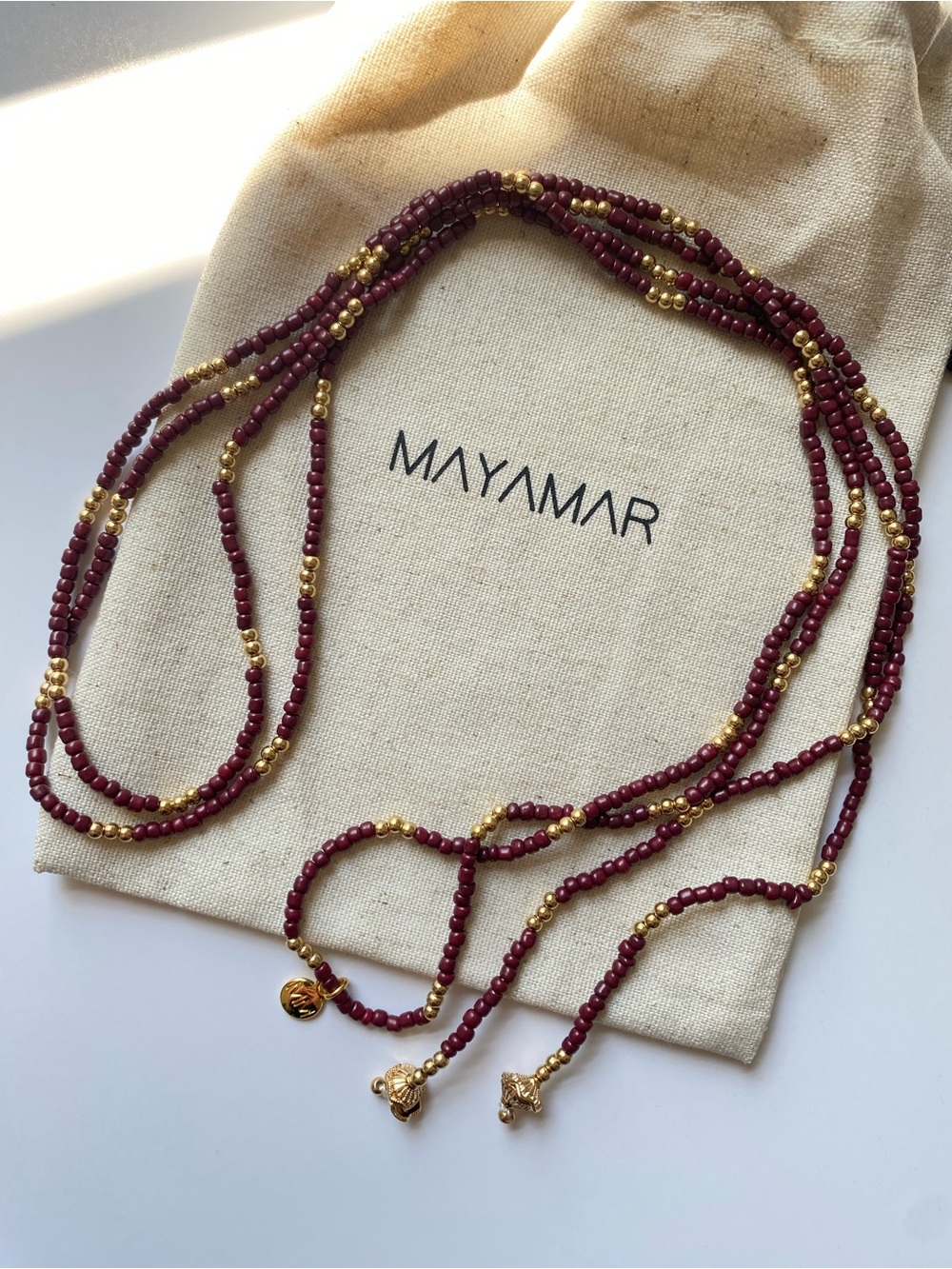 NEW Mayamar Burgundy Gold Multi-Strand Beaded Wrap Necklace Boho